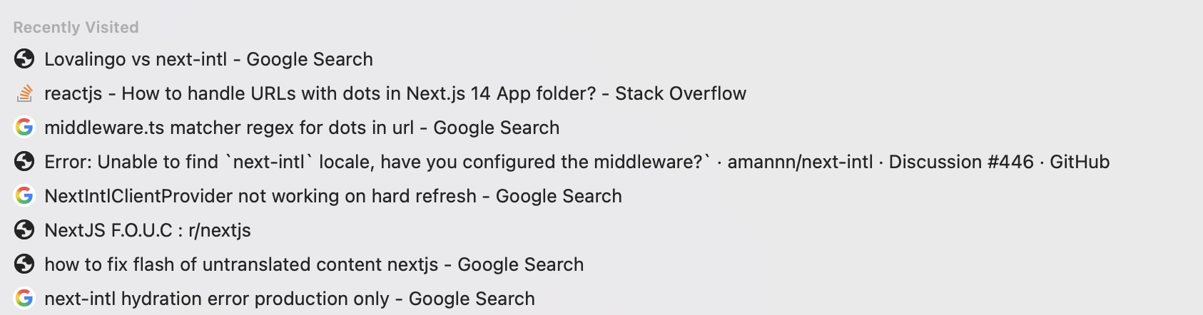 Typical search history... 4 hours of plumbing for a half-second bug